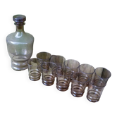 Ensemble de 10 verres marron et une carafe made in Belgique