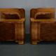 Art Deco bedside tables from the 1930s in walnut finish, Czechoslovakia.