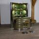 Suede and chrome dry bar with barstools in green by Willy Rizzo, Italy 1970s