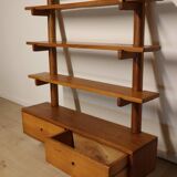 Vintage wall shelf unit in solid elm, 1970s