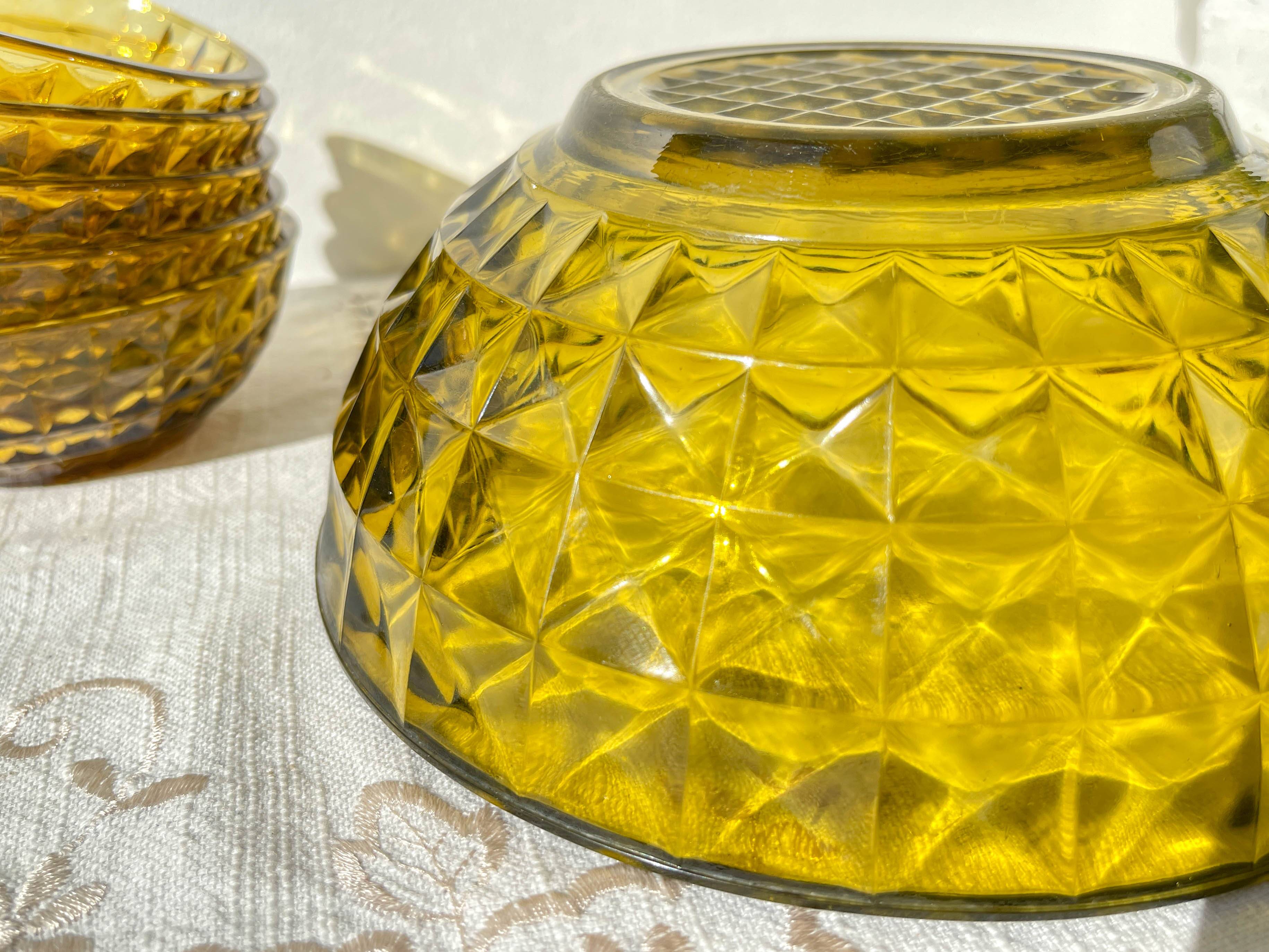 Vintage Amber Glass Dessert Set - 1 Salad Bowl + 5 Matching Bowls