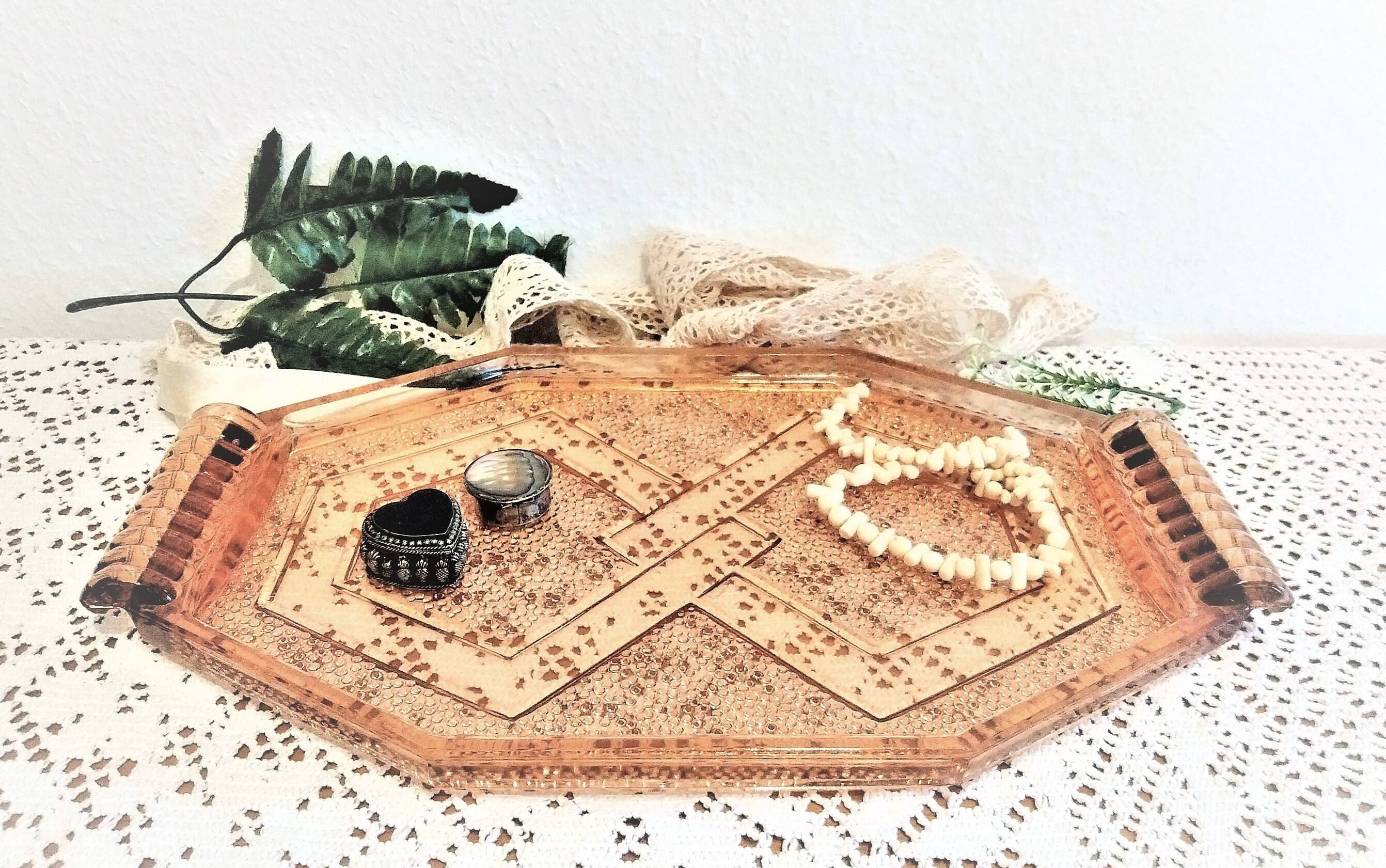 Large antique Art Deco pink glass dish