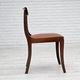 1970s, reupholstered set of 6 pcs Danish dining chairs, teak wood, camel brown leather.