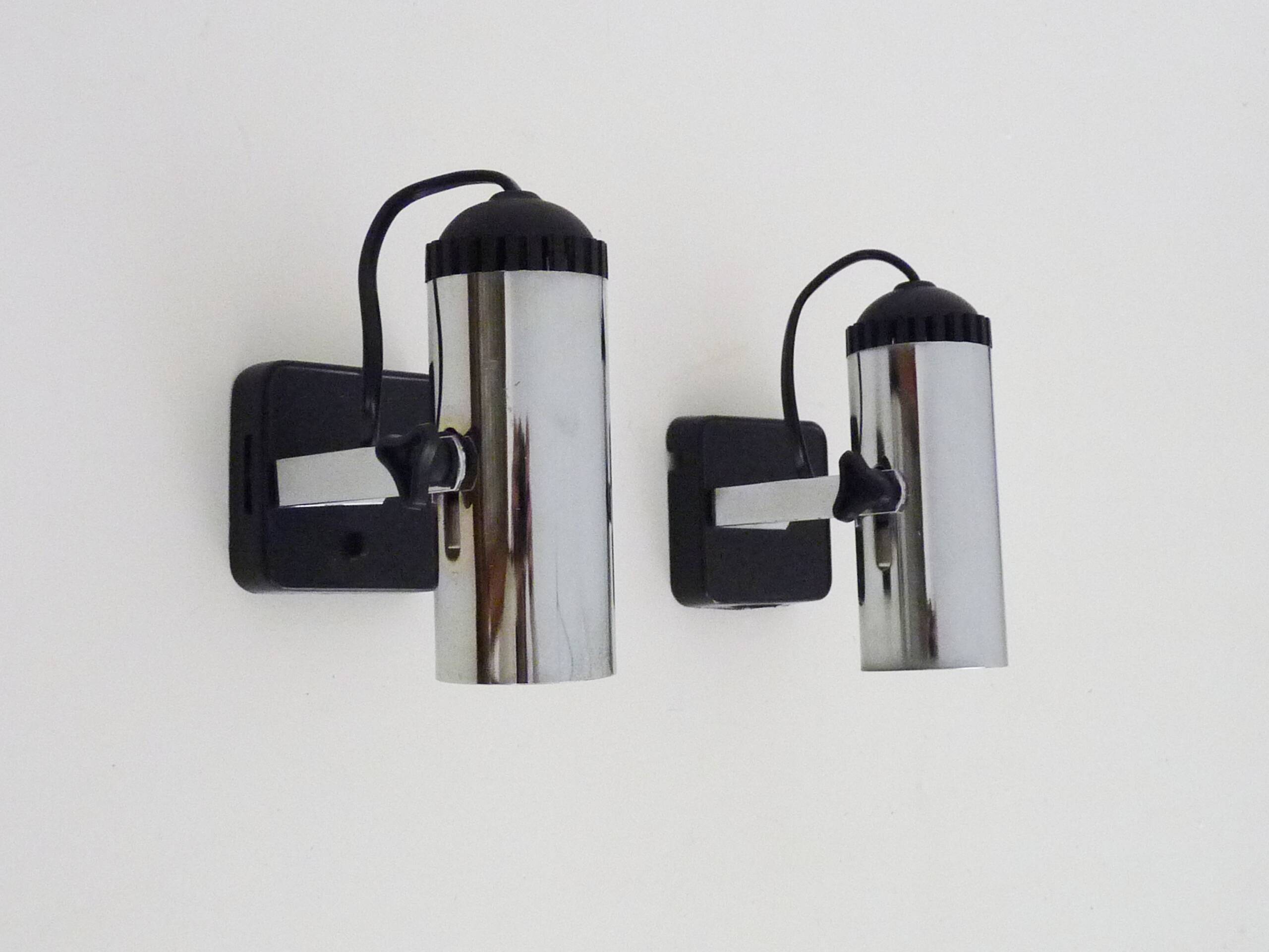 Pair of Targetti style adjustable spotlight wall lights from the 1970s