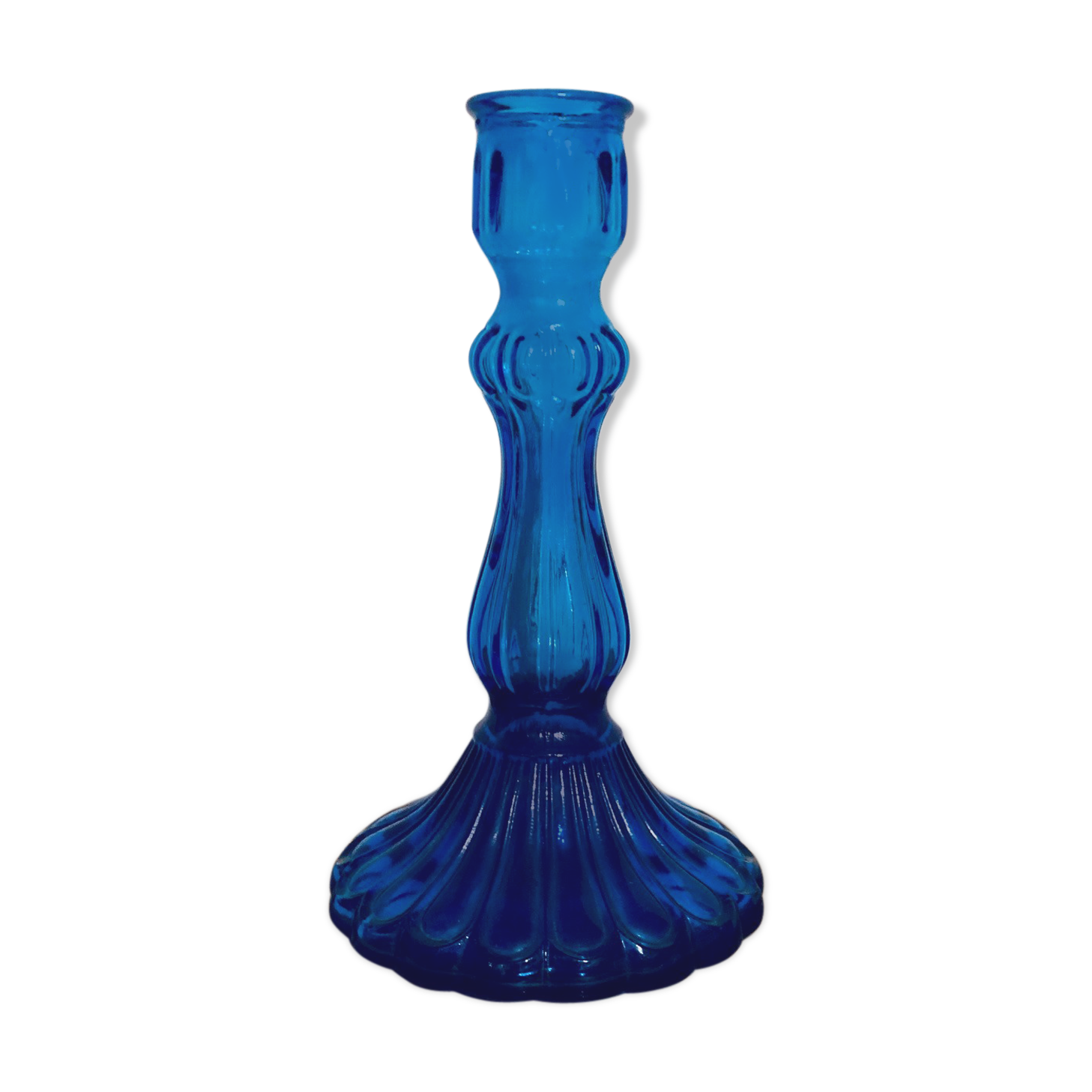 Blue glass candlestick