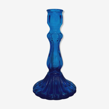 Blue glass candlestick