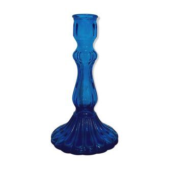 Blue glass candlestick