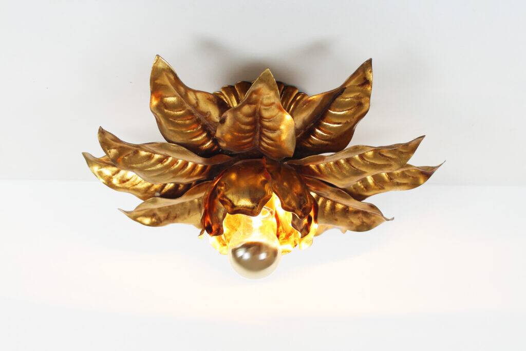 Wonderful large gilded Florentine flush mount light by Masca