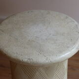 Vintage column/pedestal from the 70s-80s in travertine and wood.