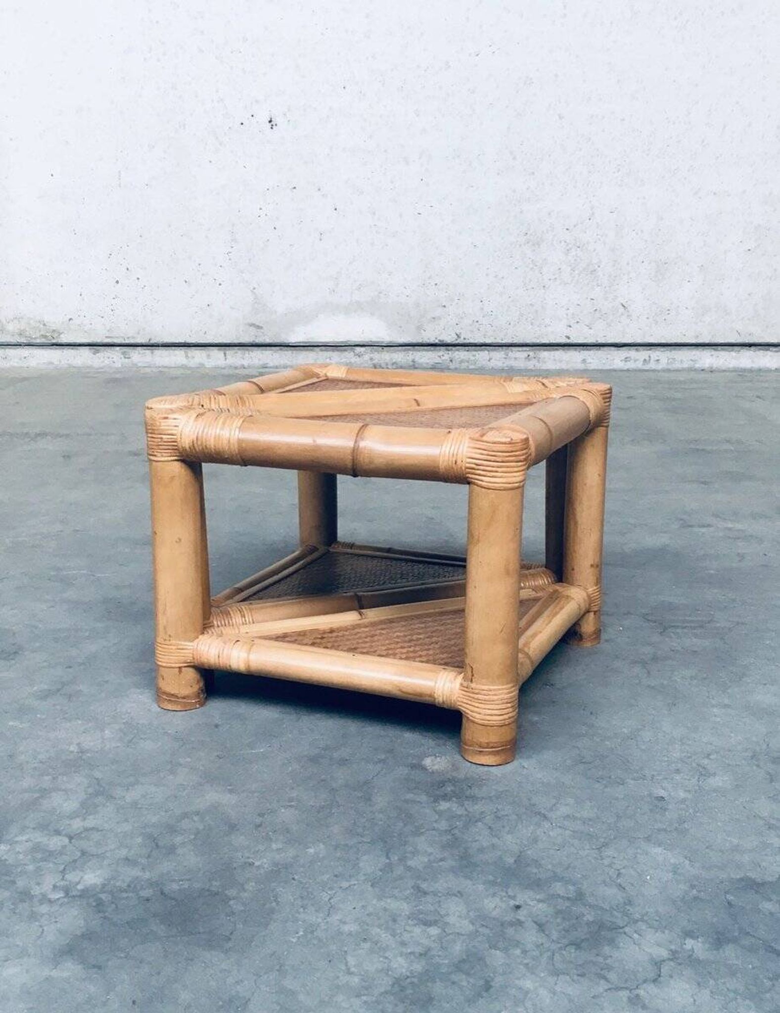 Handcrafted Bamboo Corner Table Set, 1970s, Set of 2