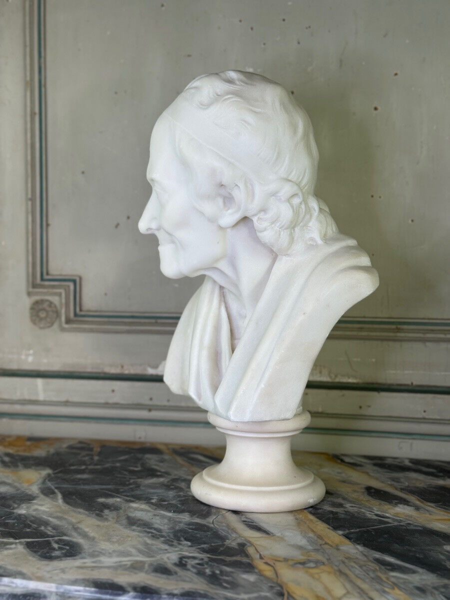Marble bust, Voltaire after Jean Antoine Houdon, 19th-century copy.