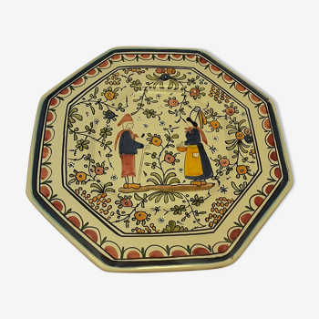 Assiette octogonale faience de Bretagne peint main