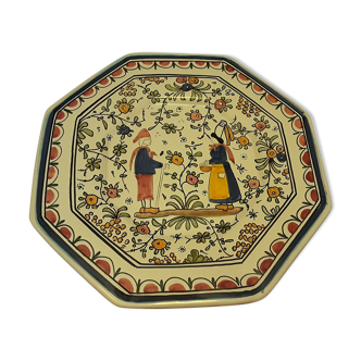 Octagonal plate faience of brittany hand painted