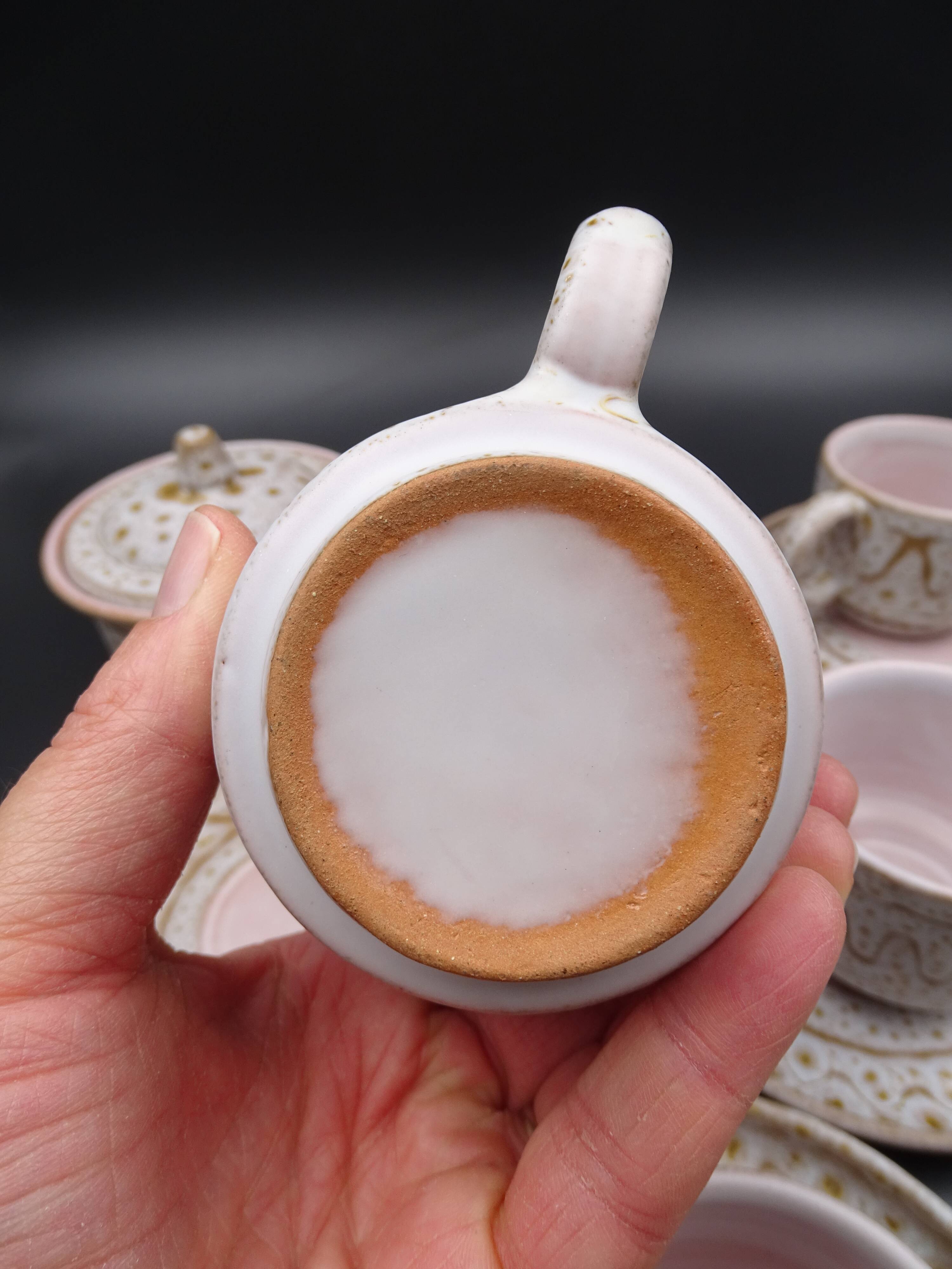 Earthenware coffee service signed Jean Austruy Vallauris around 1970 - Cups - saucers - milk pot