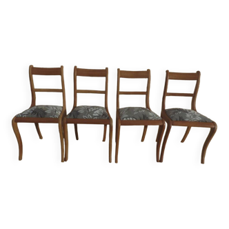 Set of 4 chic wooden chairs with firm fabric seats in Louis Philippe style – Completely revamped