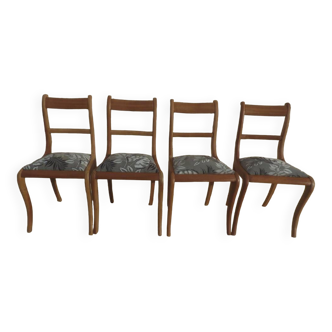 Lot de 4 chaises chic en bois avec assise tissus ferme de style Louis Philippe– Totalement relookées