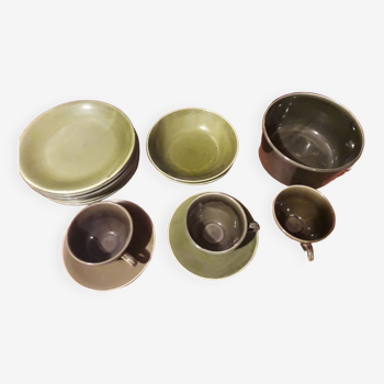 Vintage brown green stoneware set