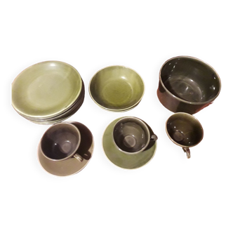 Vintage brown green stoneware set