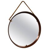 Miroir en cuir cognac Pizzetti, Italie années 1950