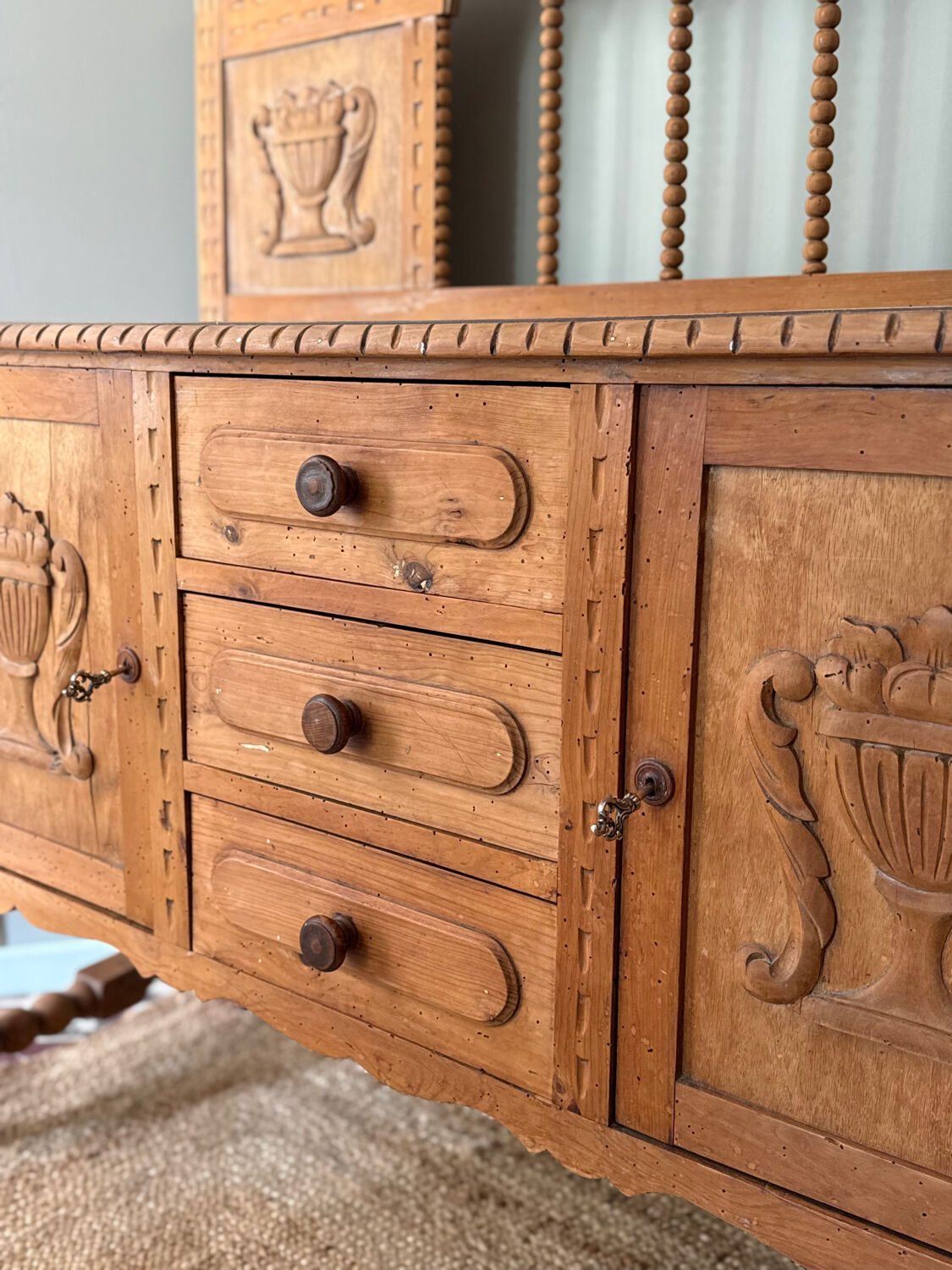 Carved wooden sideboard