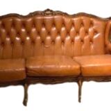 Louis XV padded leather sofa, baroque leather sofa