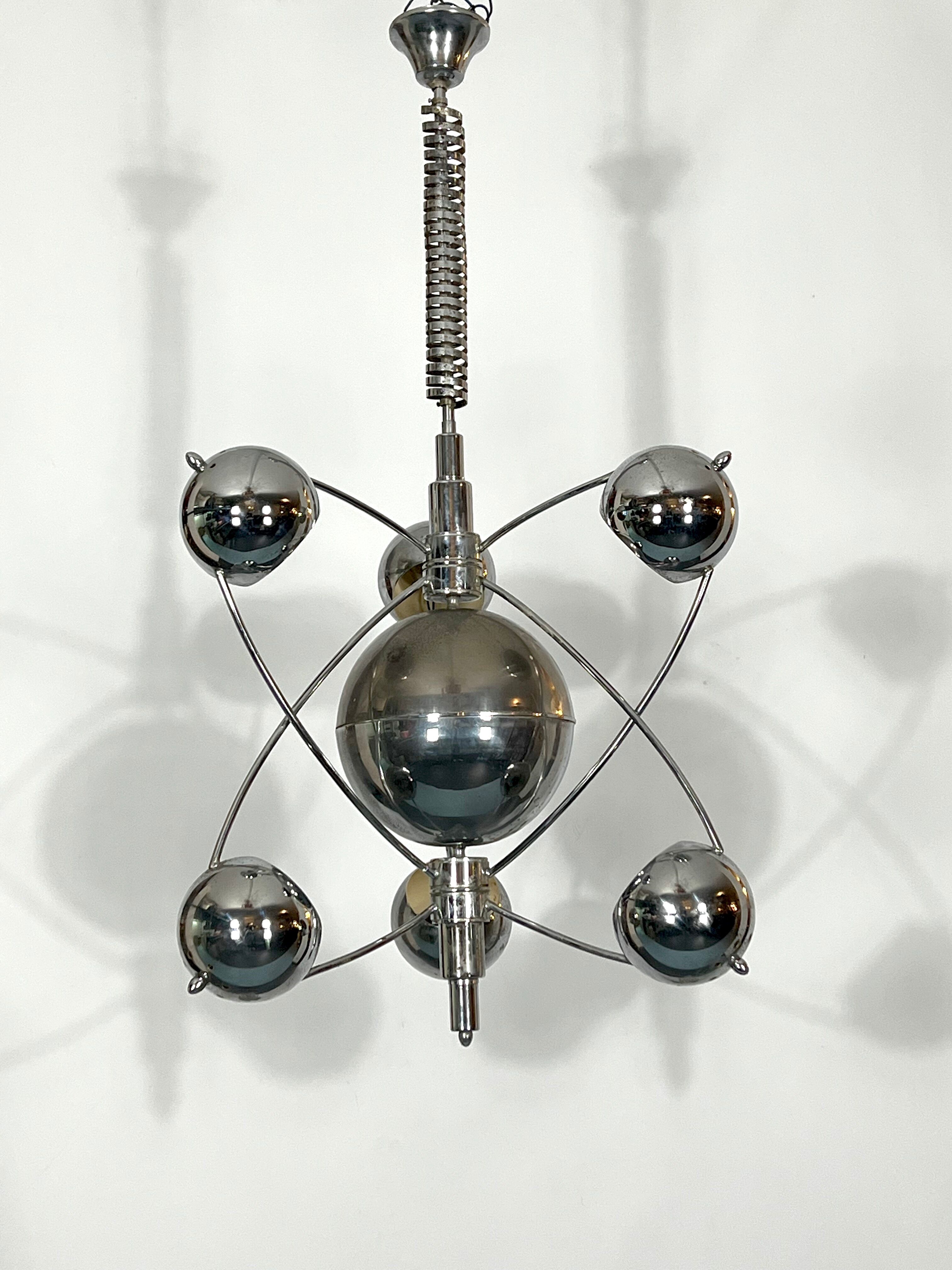 Goffredo Reggiani, satellite chrome chandelier from 60s
