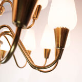 Lamp with arms of brass and glass, of Danish design from the 1950s