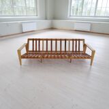 Large 1960s "Bodö" canapé in oak, leather and wool, Svante Skogh, Sweden