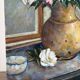 Bouquet in a gold vase, oil on canvas