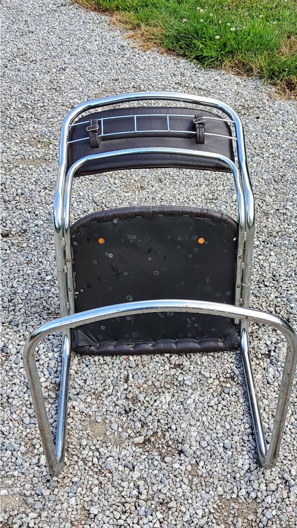 Chair from the 70s in chromed metal and brown moleskine