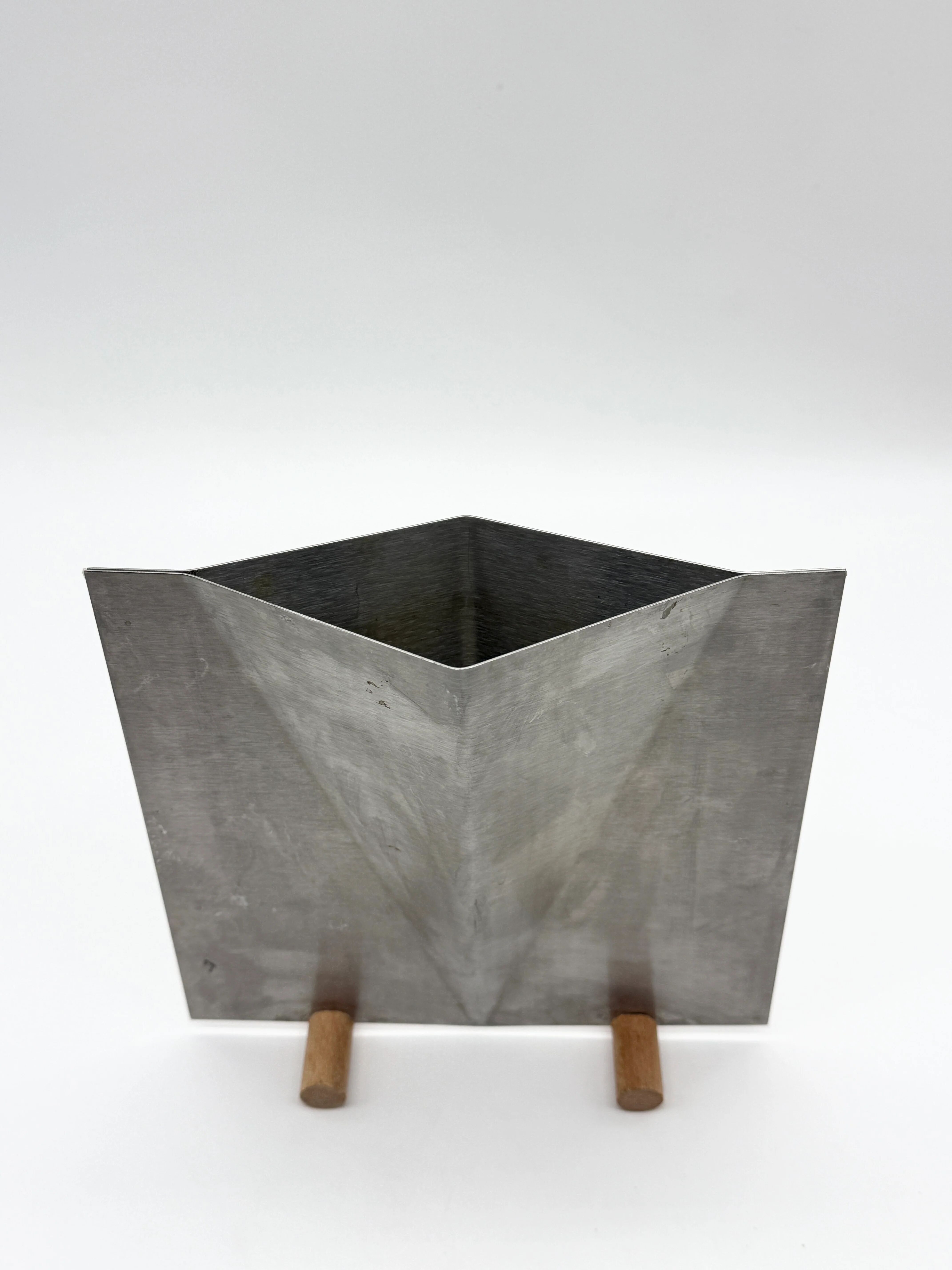 Sculptural brushed aluminium vase, 1980s