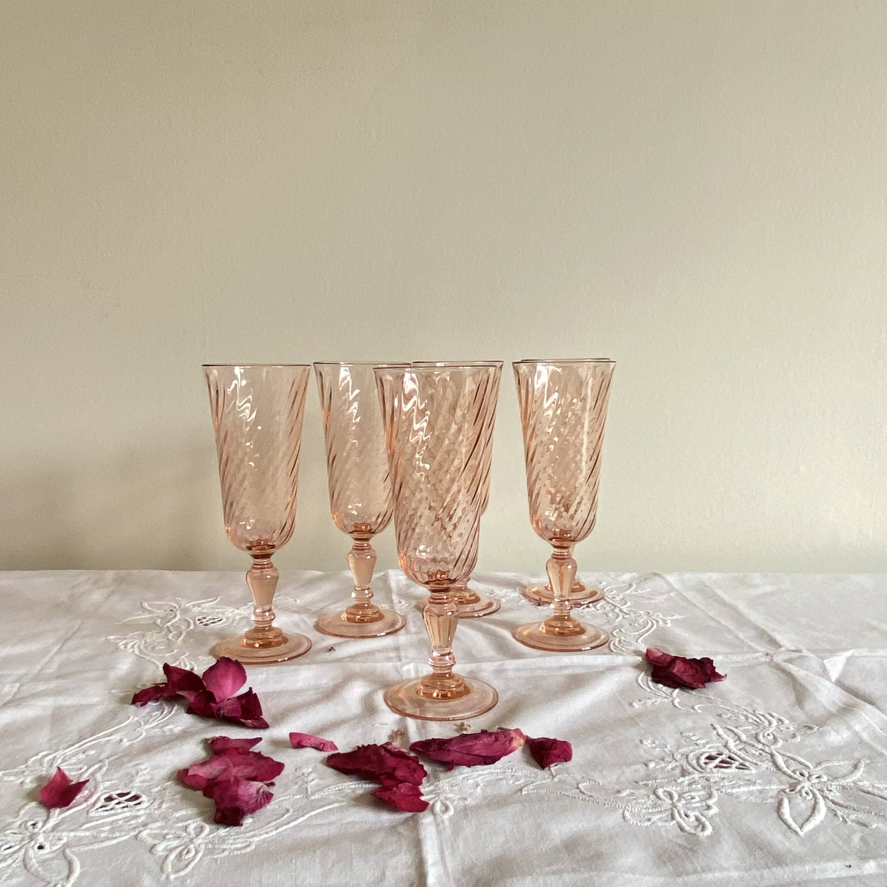 6 pink champagne flute glasses Rosaline Luminarc tableware