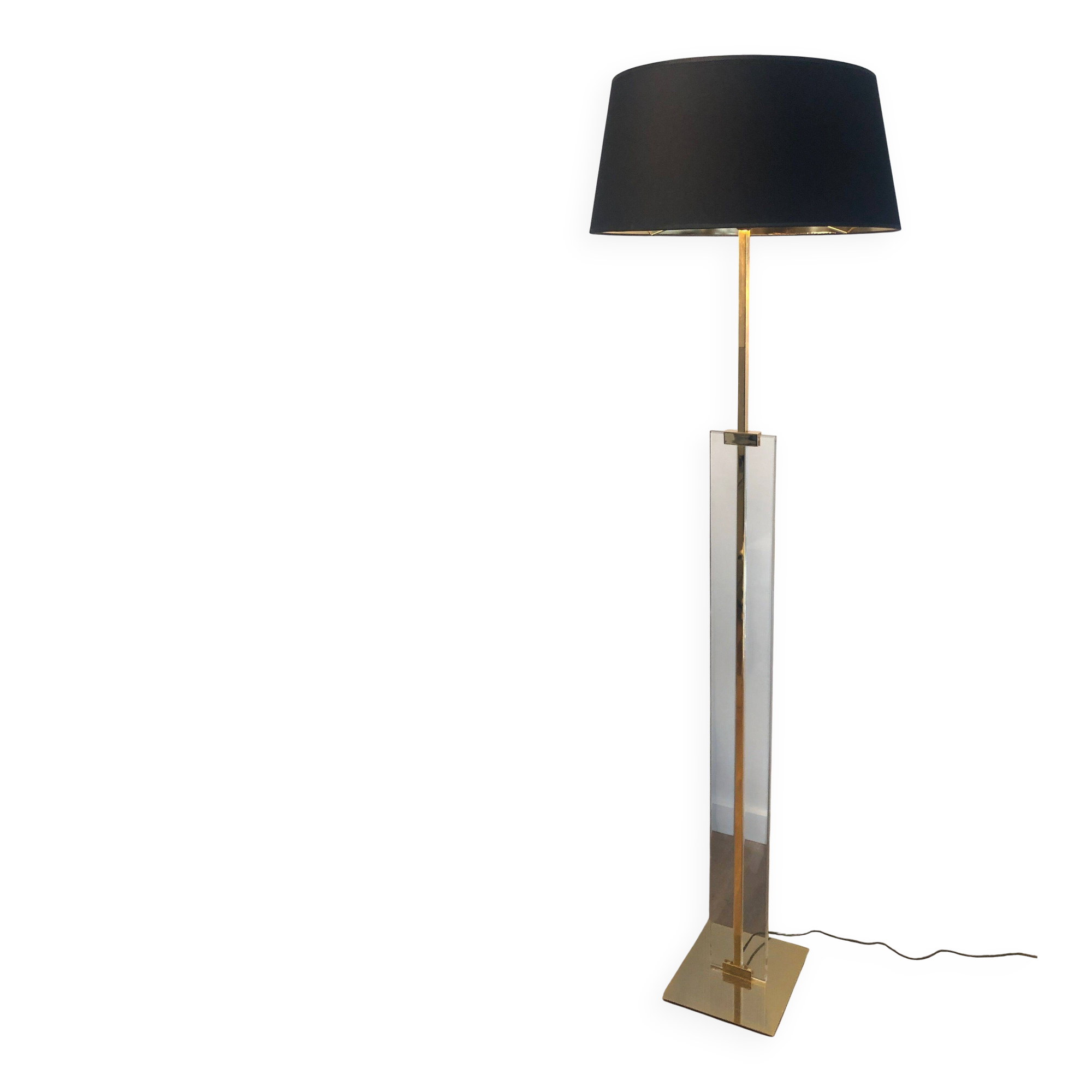 Lampadaire de parquet en verre et laiton
