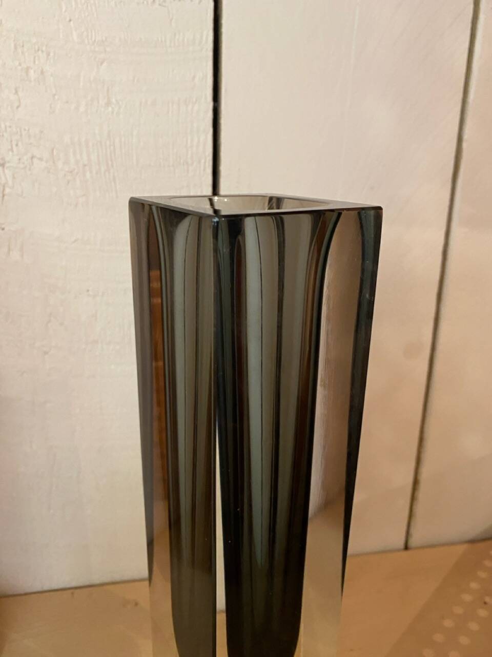 Murano vase in blown glass, smoked and crystal.
