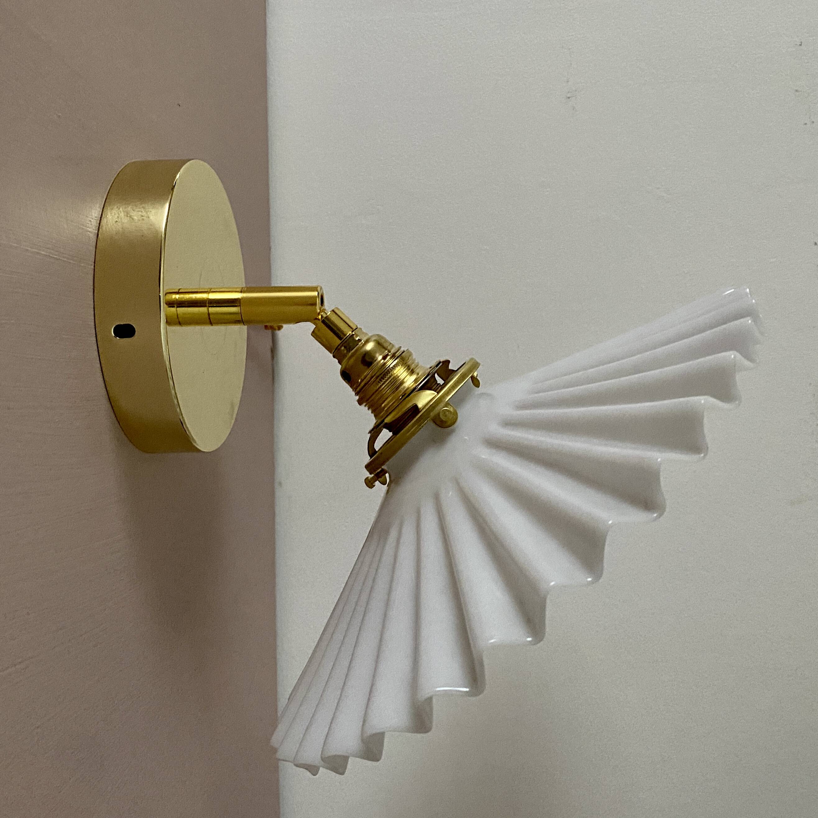 Vintage lampshade wall light in white opaline