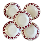 Lot de 5 assiettes creuses Badonviller tulipes bordeaux années 30-40