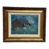 Oil on Canvas “House with Figures” by A. Wickström, Vintage & Framed 49×40cm