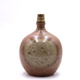 Sandstone lamp by Jacques Vilain, raffia lampshade, 70s ceramic