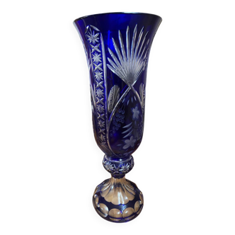 Monumental vase in Bohemian crystal – Cobalt blue – Hand-cut – 53