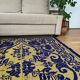 Romanian floral rug handwoven in wool, purple and yellow background