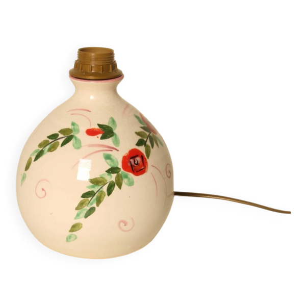 Pied de lampe en céramique aux motifs floraux