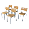 Lot de 5 chaises d'école bois miel acier gris clair Pays-Bas années 70