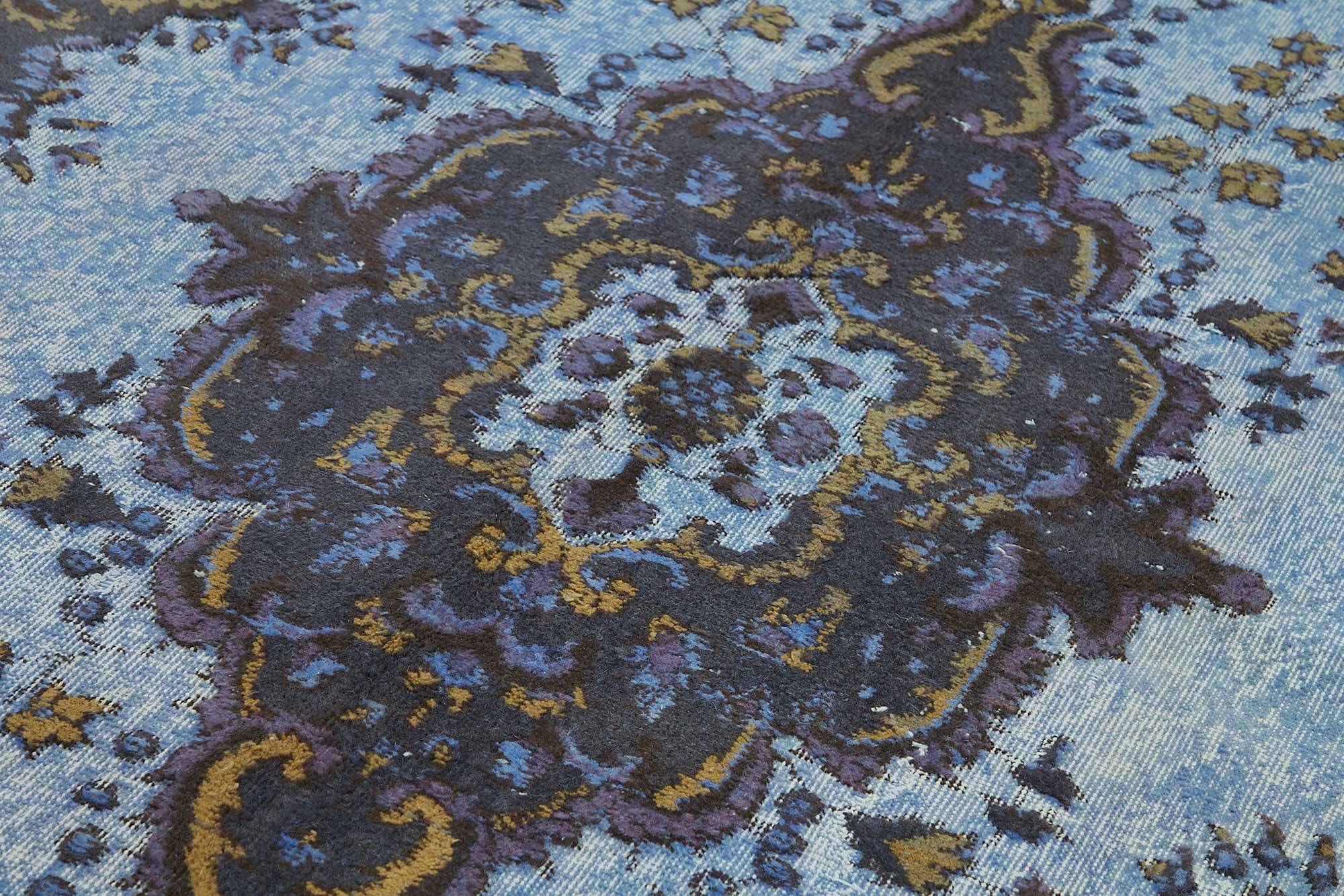 Overdyed Wool Vintage Handmade Carved Rug 173 cm x 296 cm