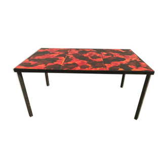 Black red ceramic coffee table enamelled lava stone 1950