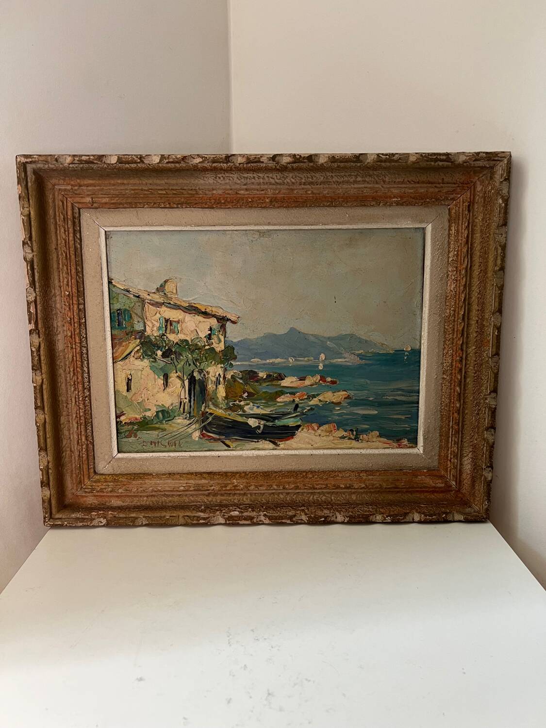 Painting of a view of the Mediterranean port B.Michel 1960