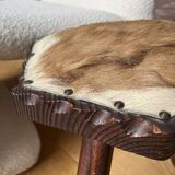 Brutalist wooden and cowhide stool