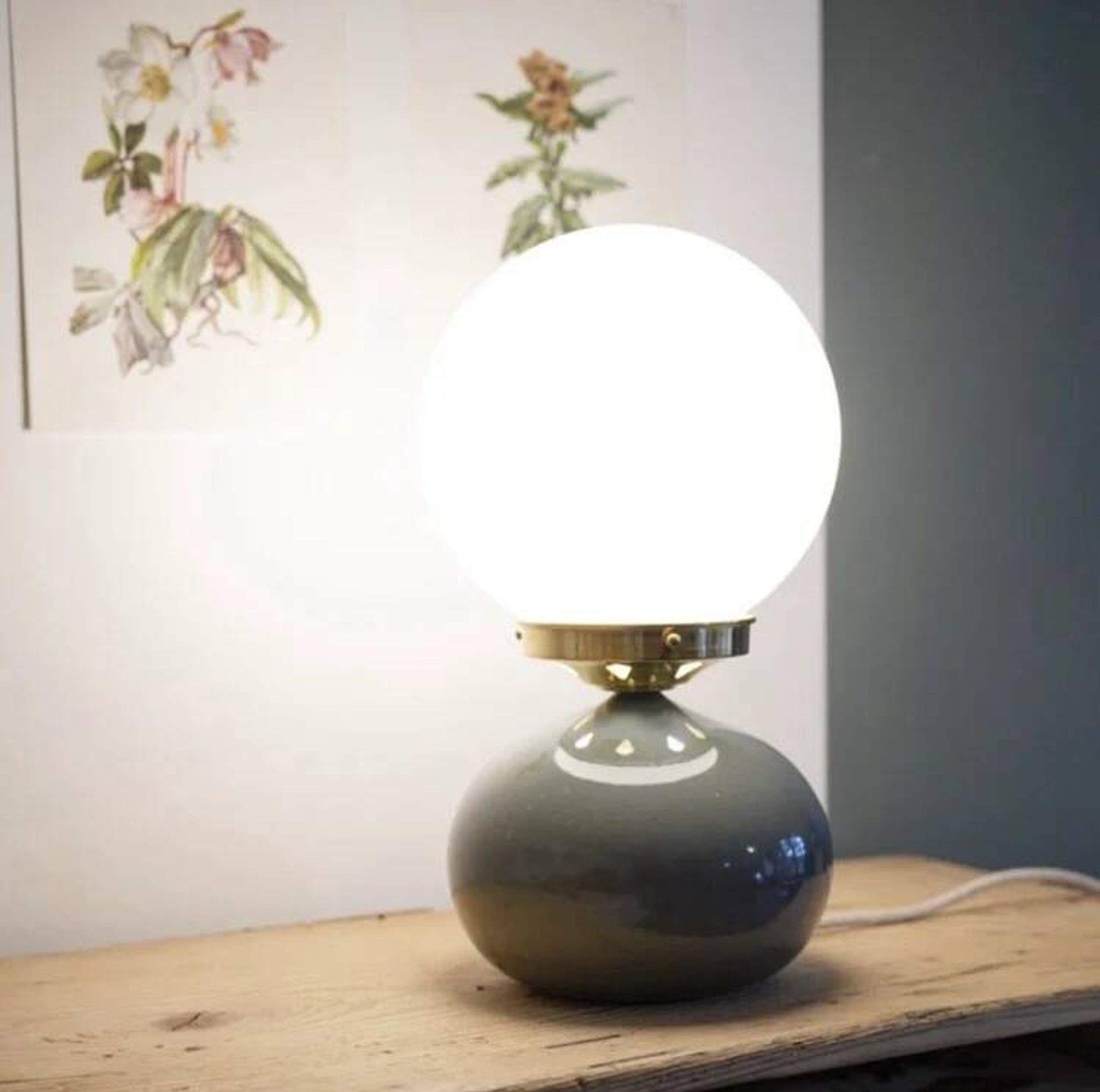 Lampe céramique grise & opaline