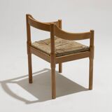 Set of 4 straw and wood chairs, Vico Magistretti, Cassina, 1960s