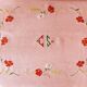 Nappe ancienne en lin épais brodé main rose 170x130 cm – Pièce unique