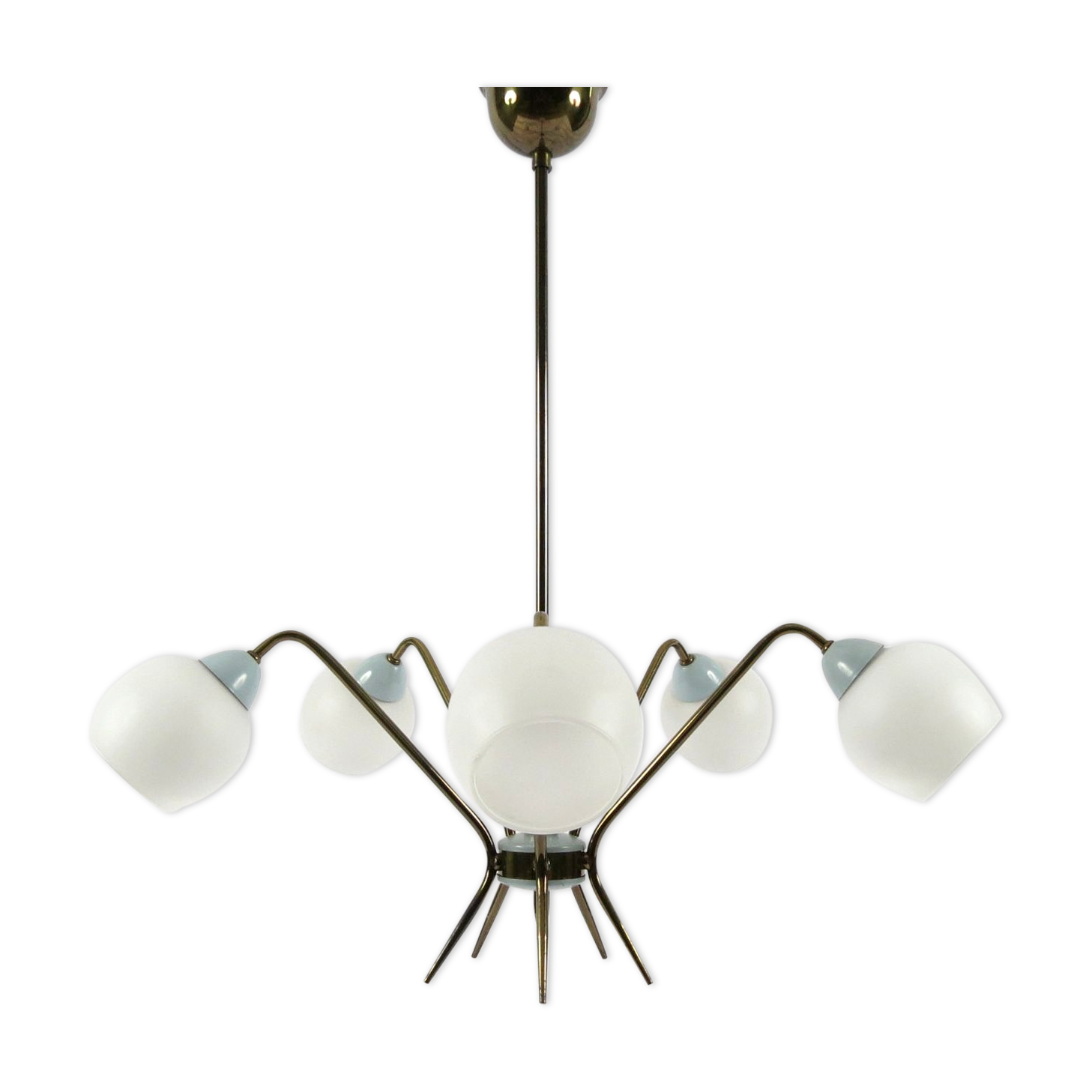Italian brass and opaline chandelier, 1950s